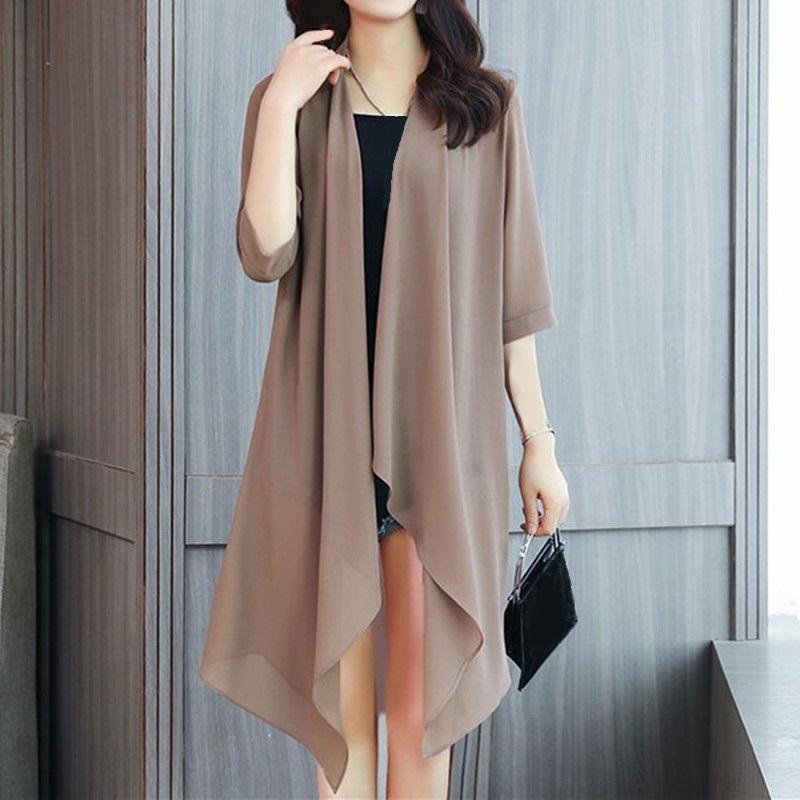 Abbigliamento estivo con protezione solare, cardigan in chiffon da donna, camicetta a mezza manica, scialle da donna, top da donna, cappotti sottili e larghi