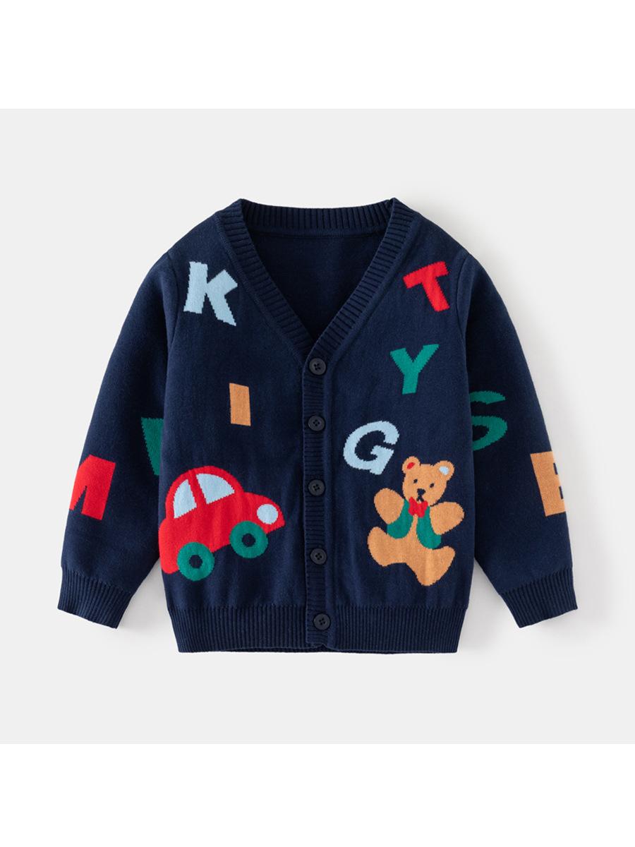 

Повседневный свитер для мальчиков, весенне-осенний детский вязаный кардиган с рисунком из мультфильмов, пальто 140cm тёмно-синий