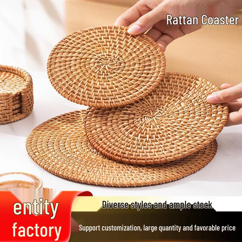 Vietnamese Rattan Tea Coaster Set: Autumn-Inspired Insulating Mats for Tea Ceremony and Kung Fu Tea Set Accessories
