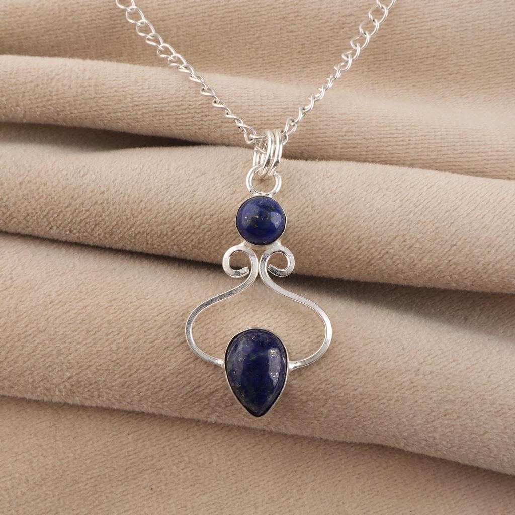 Lapis Lazuli Gemstone 925 Sterling Silver Handcrafted Designer Pretty Pendant 1.60" For Mother PP-13-28
