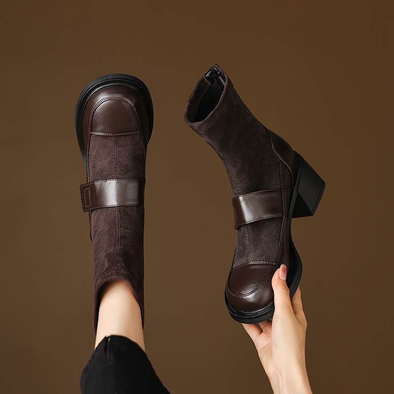 Krazing Pot Microfiber Winter Round Toe Modern Platform Size 33 Boots Size 43 Women Fashion Flock Elastic Ankle Boots