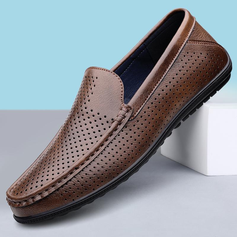 Fashion Men's Casual Leather Hole Shoes Men Genuine Leather Slippers Breathable Male Casual Shoes Comfy Loafers Stylish Muller Moccasins