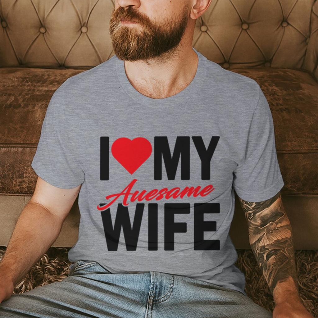 I Love My Awesome WifeHusband T Shirts Women Men Valentine Anniversary Gifts Honeymoon Couple Outfits Fashion Lover Tees