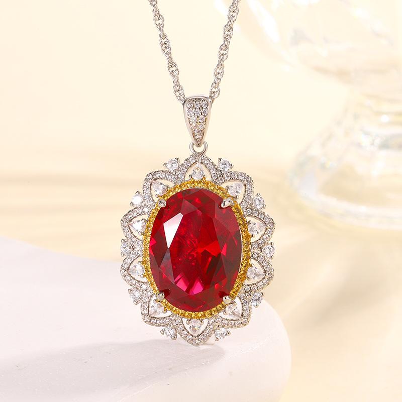 Jewelry Copper Bottom Gold-Plated Simulation Red Corundum Blue Spinel Light Luxury Pendant 15 * 20
