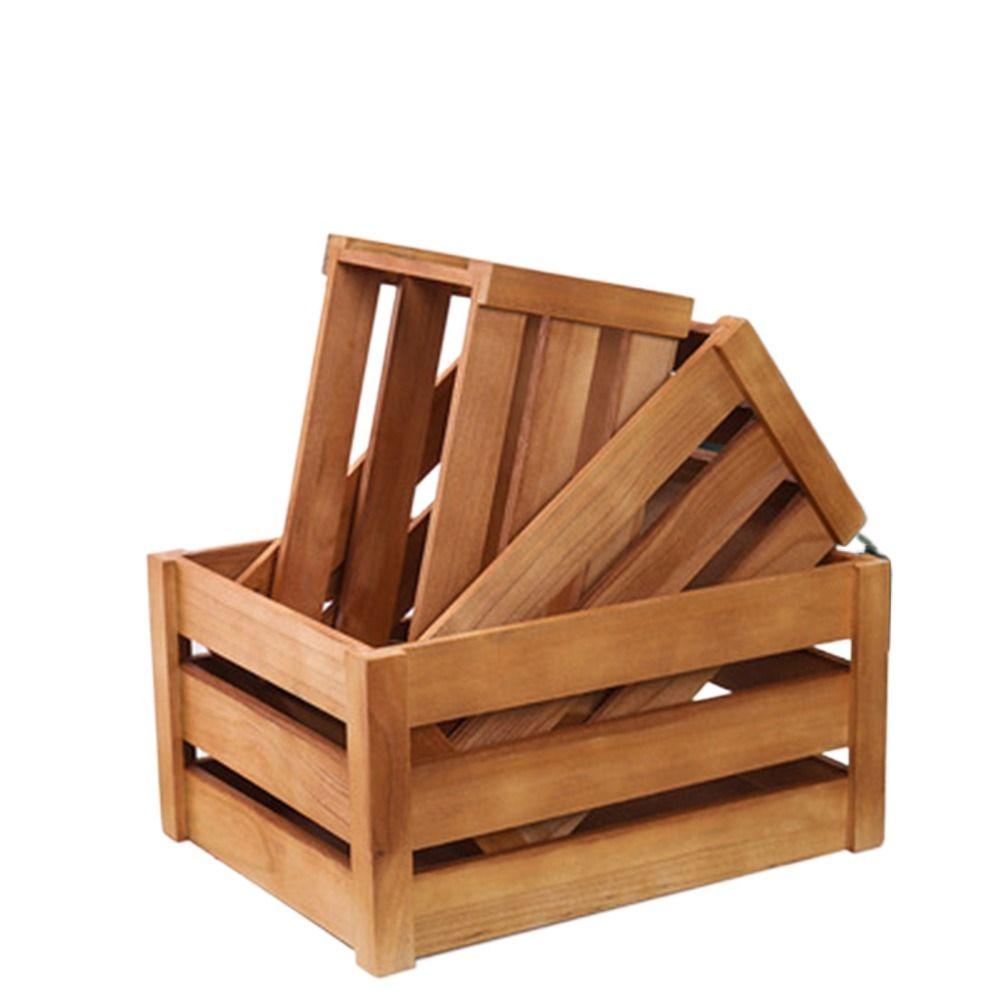 Wooden Wood Nesting Storage Crates Handle Storage Container Vintage Wood Basket Bedroom