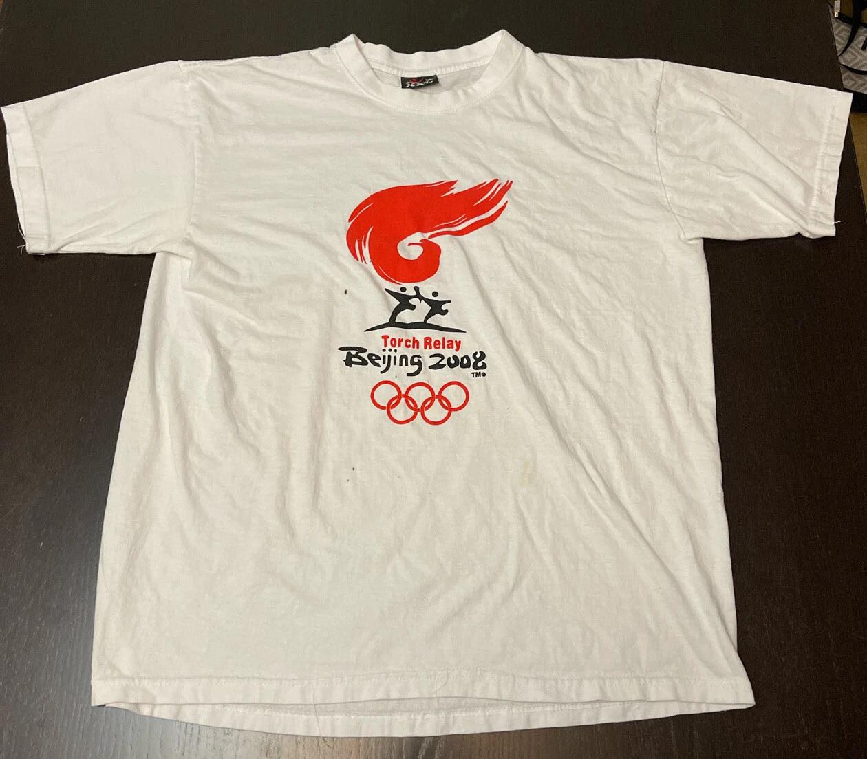 Пекин 2008 100% Хлопок Футболка Мужская Топ Размер XXL Олимпиада Винтажный Графический Дизайн Факела Футболка Китай 4XL