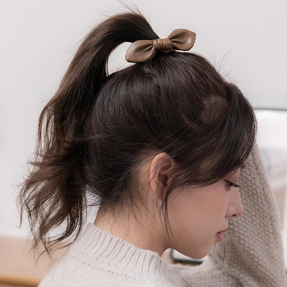 FASELE Thin Scrunchie Hair Hair PU Stylish and Elegant Hair Simple and Highly Stylish for Perfect for Everyday or as a Set Tie, Tie, Bow, Leather,