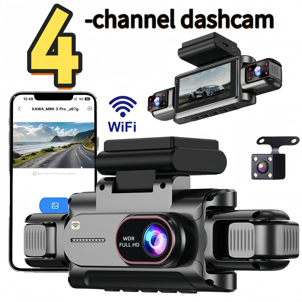 3-4 Kanal WiFi Dashcam, 1080P Full HD, APP WiFi-Steuerung, 3,5" Bildschirm, HD-Nachtsicht, 24h Parküberwachung