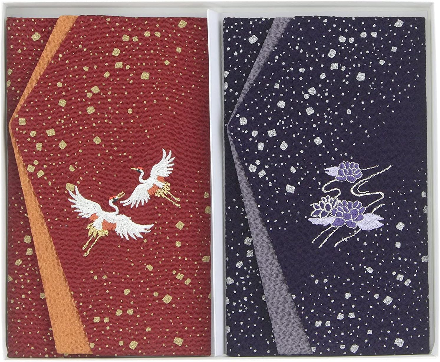 

Daiko Sangyo Ester Chirimen Colorful Embroidered Fukusa (Crepe Cloth) with Gold Envelope, CelebrationCondolence Set, Made in Japan, Dark RedPurple,