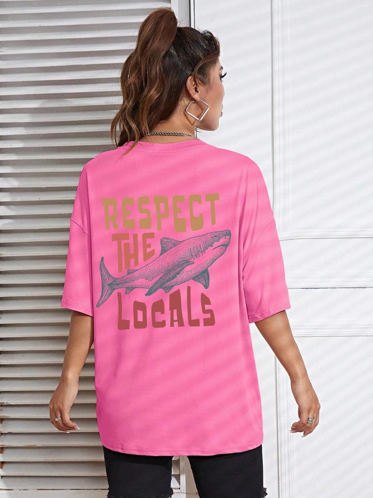 Respect The Locals Shark Tshirts Women Street Hip Hop Clothes Summer Breathable Short Sleeve Soft Comfortable T-Shirt Female