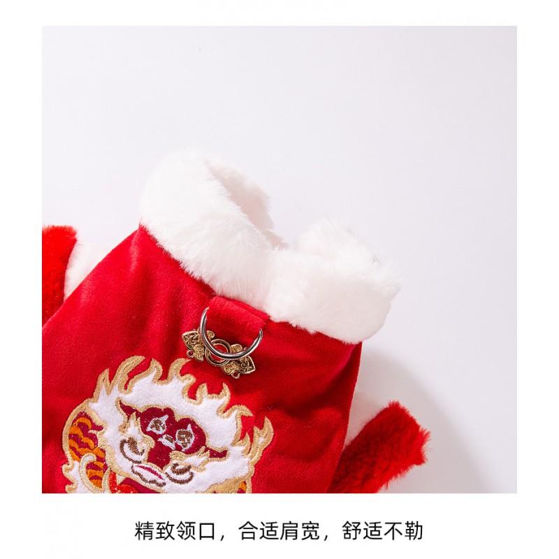 Winter Pet Dog Velvet Chinese Lion Costume Cotton Coat Thick Warm Outfit Small To Large Dogs