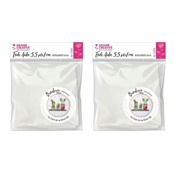 2 toiles Aida 5,5 pts/ cm blanches 50 x 60 cm