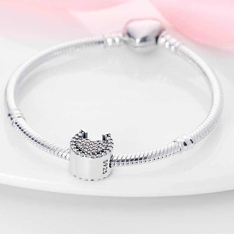 Charms Original Copper Plated Pink Horseshoe Heart Symbol Beads Fit Bracelet Diy Fine Gift Women Delicate Jewelry