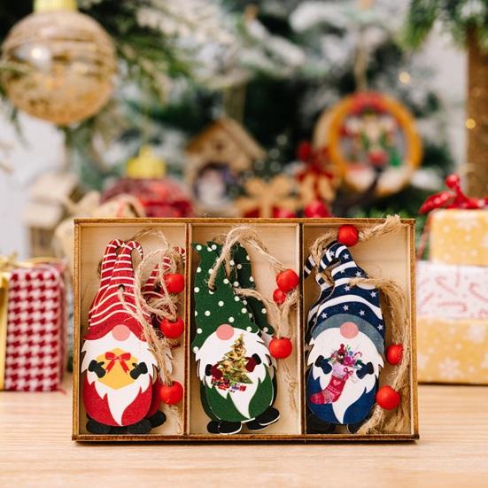3 Pcs Christmas Gnome Ornaments Vintage Gnome Elf Wooden Hanging Decoration for Holiday Xmas Party Supplies