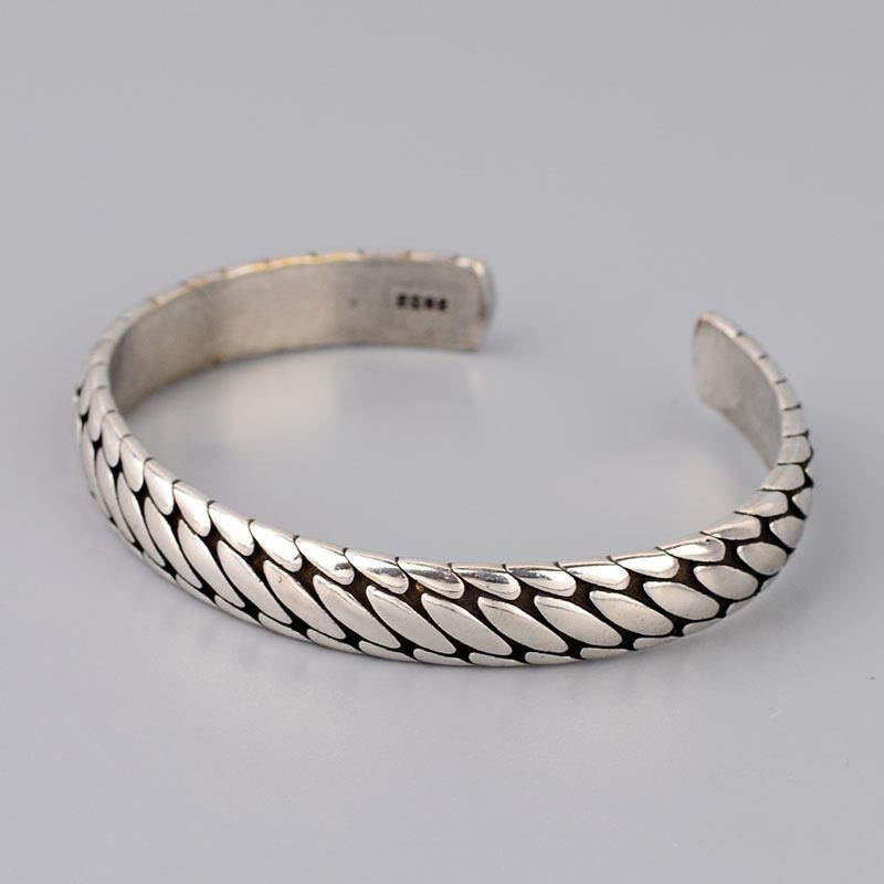 

Retro Hip Hop Tire Tread Bangle: Women s Trendy Thai Silver Open Bracelet