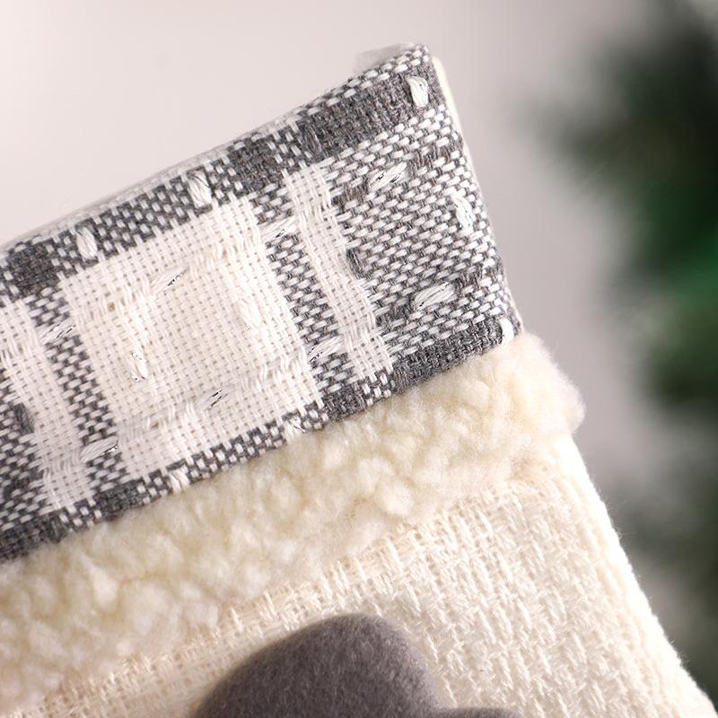 New Fabric Art Christmas Socks Grey White  Christmas Decoration Santa Claus Snowman Candy Gift Bag Christmas Tree Hanger