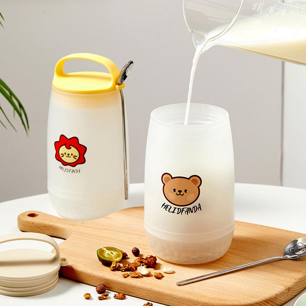 Cute Oat Breakfast Cups With Spoon Portable Plastic Food Container Reusable Leak Proof Salad Yogurt Cup Microwave Safe