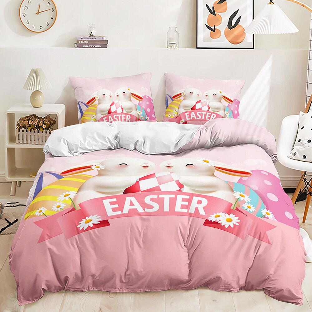 Счастливое пасхальное яйцо, кролик, морковь, весенние листья, цветочный комплект пододеяльников Doona Single 135x200cm