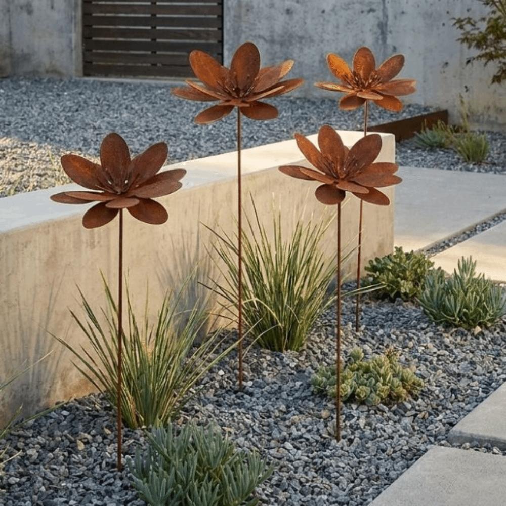 Vintage Metal Floral Stake Cast Iron Flower Yard Art Decor Rustic Plant Stakes Outdoor Use