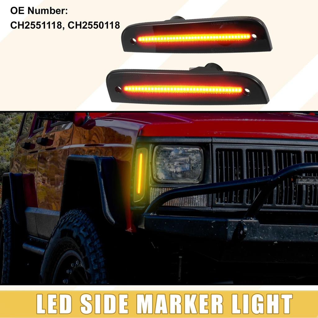 ABSOPRO CH2551 118 LED Side Marker Front Driver and Passenger Turn Fender Side Marker Lamps for Jeep and Black Lens Amber 1 Pair Lights, Signals,