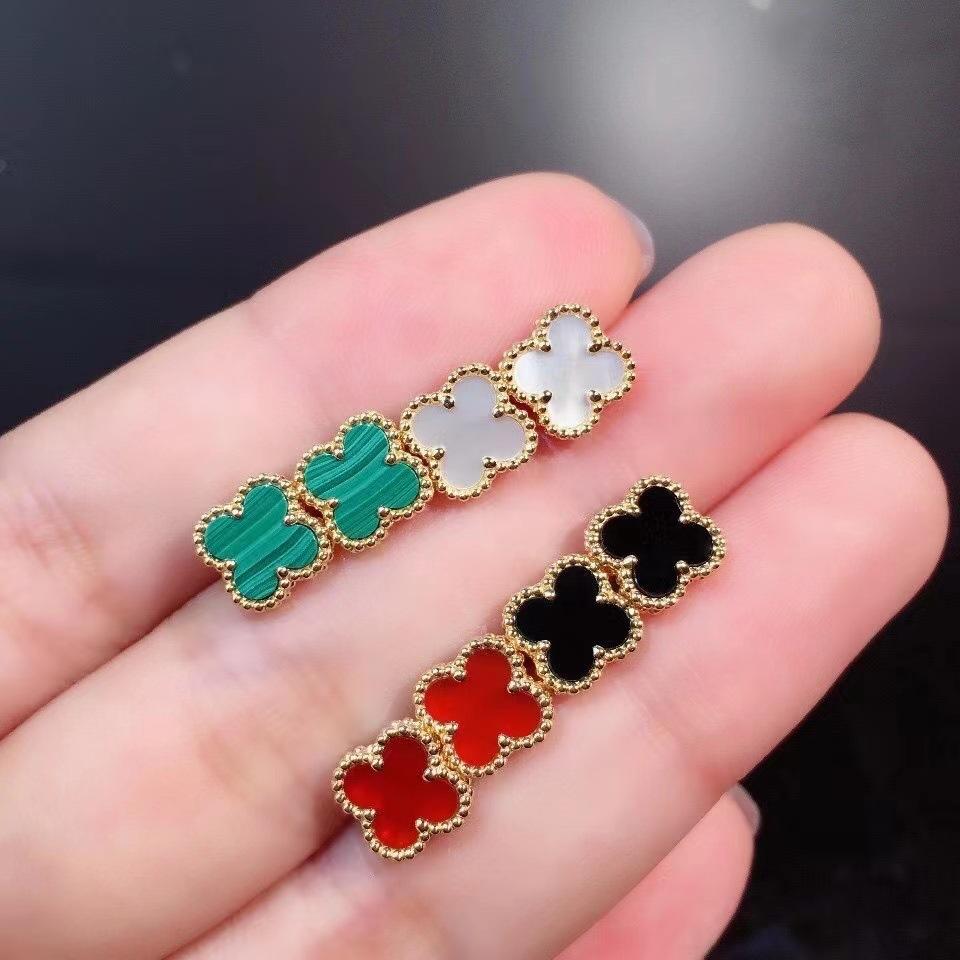 High Version Lucky Four-leaf Clover Earrings for Women 18K Fashion Light Luxury Natural White Mother-of-pearl Pair of Earrings