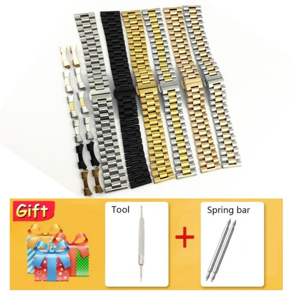 Benutzerdefiniertes Logo Drei Perlen Edelstahl Uhrenarmband Gebogene Schnalle Zubehör Stahlarmband mit Faltschließe und Schnellverschluss