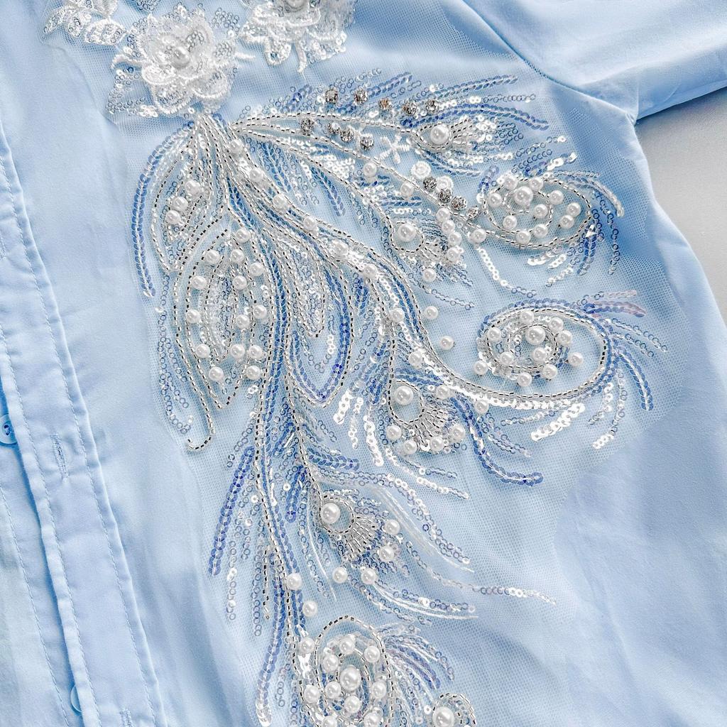 White Mesh Bead Sequined Pair Of Flower Cloth Stickers Clothing Evening Dress Wedding Dress Decoration Bead Cloth Stickers Accessories