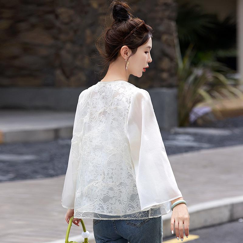 

Летняя женская куртка из органзы с вышивкой и кружевом, 2025 L