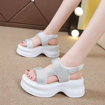 New Thick-soled Women's Sandals for Women In Summer Versatile and Tiring Feet with Skirt Sponge Cake Bottom Rhinestones Roman Shoes