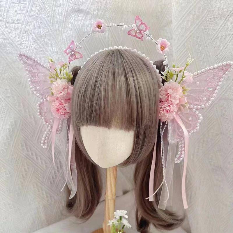 Serre-tête Fleur Papillon Perle - Couronne Artificielle Fait Main Bricolage Bijoux de Cheveux pour Filles, Accessoires de Fête et de Mariage