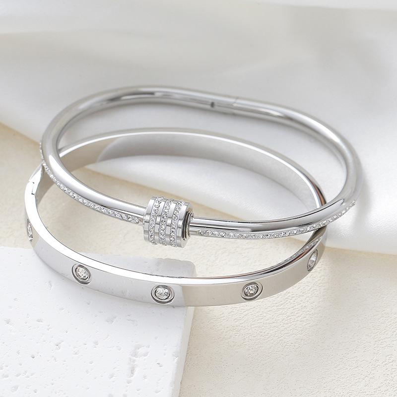 European & American Titanium Steel Rhinestone Slim Waist Luxury Women s Bracelet