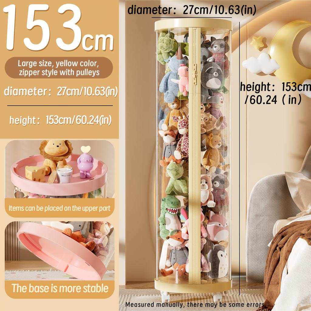 Transparent Storage Box Put Dolls Plush Toys Storage Cylinder with Lid|Perfect for Christmas & Halloween Decor|All-Round Display