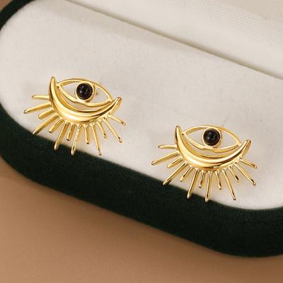 Devil'S Eye Earrings Titanium Steel Plated Real Gold Natural Stone Earrings Stainless Steel Women'S Personality Trend Earrings