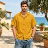 Men's Short Sleeve Casual Shirt Cotton Linen Button Down Collared Top with Chest Pocket for Spring and Summer