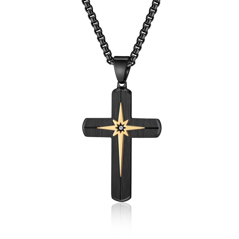 2025 Jewelry Inlaid Zircon Cross Pendant Clavicle Chain Men's Classic Personalized Versatile Necklace