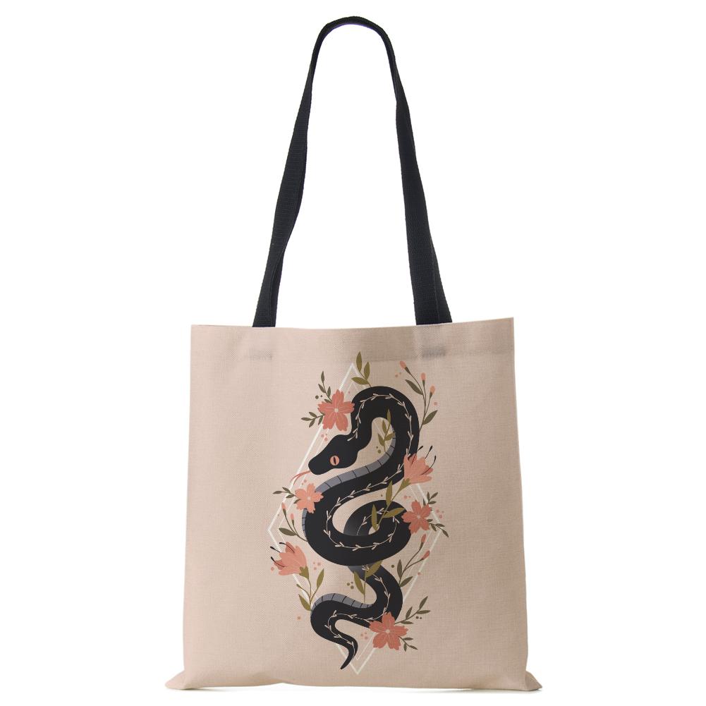 Flower Snake Women Shoulder Bag Letter Printed Reusable Shopper Tote Bag Harajuku Eco Canvas High Capacity Handbag CLE