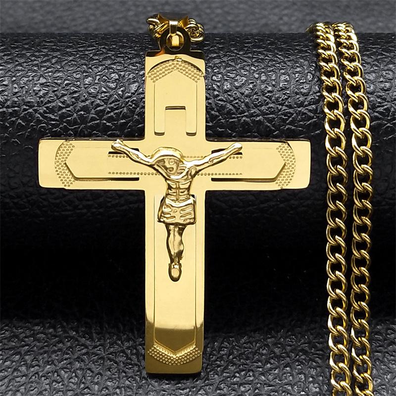 Christian Bible Stainless Steel Jesus Cross Long Necklace Men/Women Necklace Pendant Religious Jewelry Acero Inoxidable N6193S05