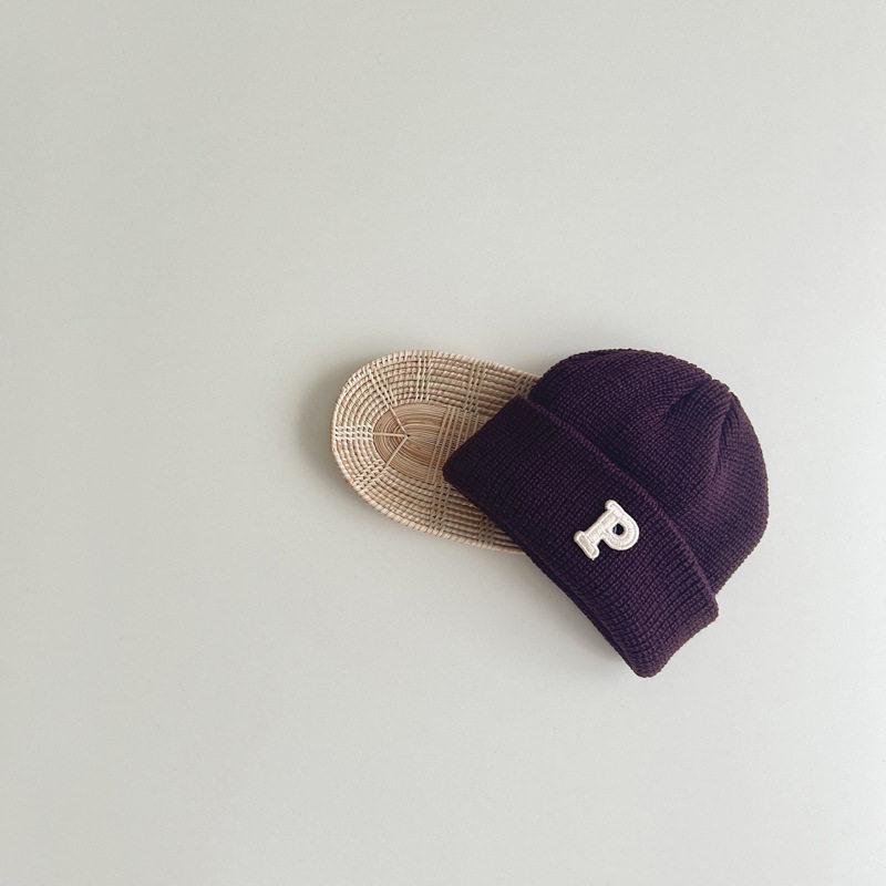 Korean Simple Letter P Logo Baby Knitted Wool Pullover Hat - Autumn & Winter Warm Melon Skin Baby Hat