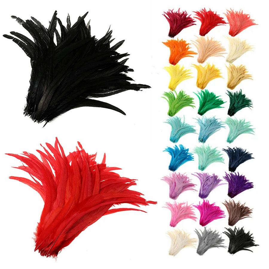 100Pcs 25-45CM DIY Rooster Feather Crafts Sewing Clothing Decor Plume Home Party Women's Feather Headwear Wedding Accessories