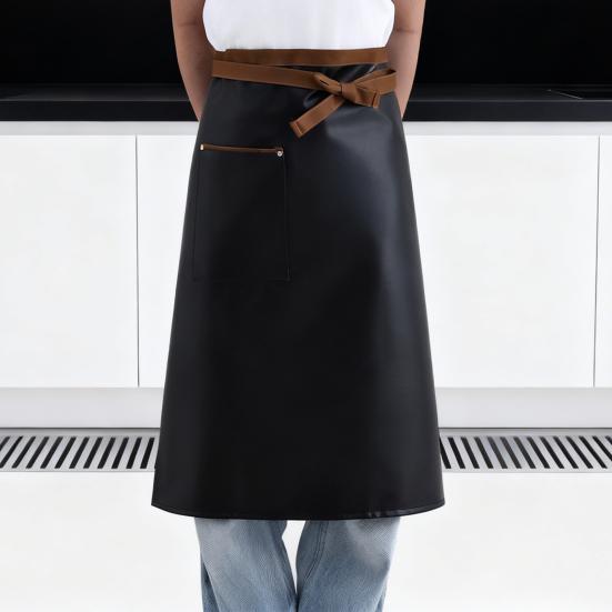 Faux Leather Half Apron for Men Women Waterproof Oil Resistant Cooking Apron with Adjustable Waist Strap Kitchen Fashion Accessory