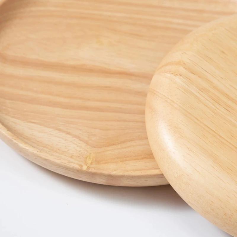 Wooden Dessert Plate Round Natural Solid Wooden Non-Painted Non-Waxed Plate Fruit Snacks Dinner Plate Home Storage