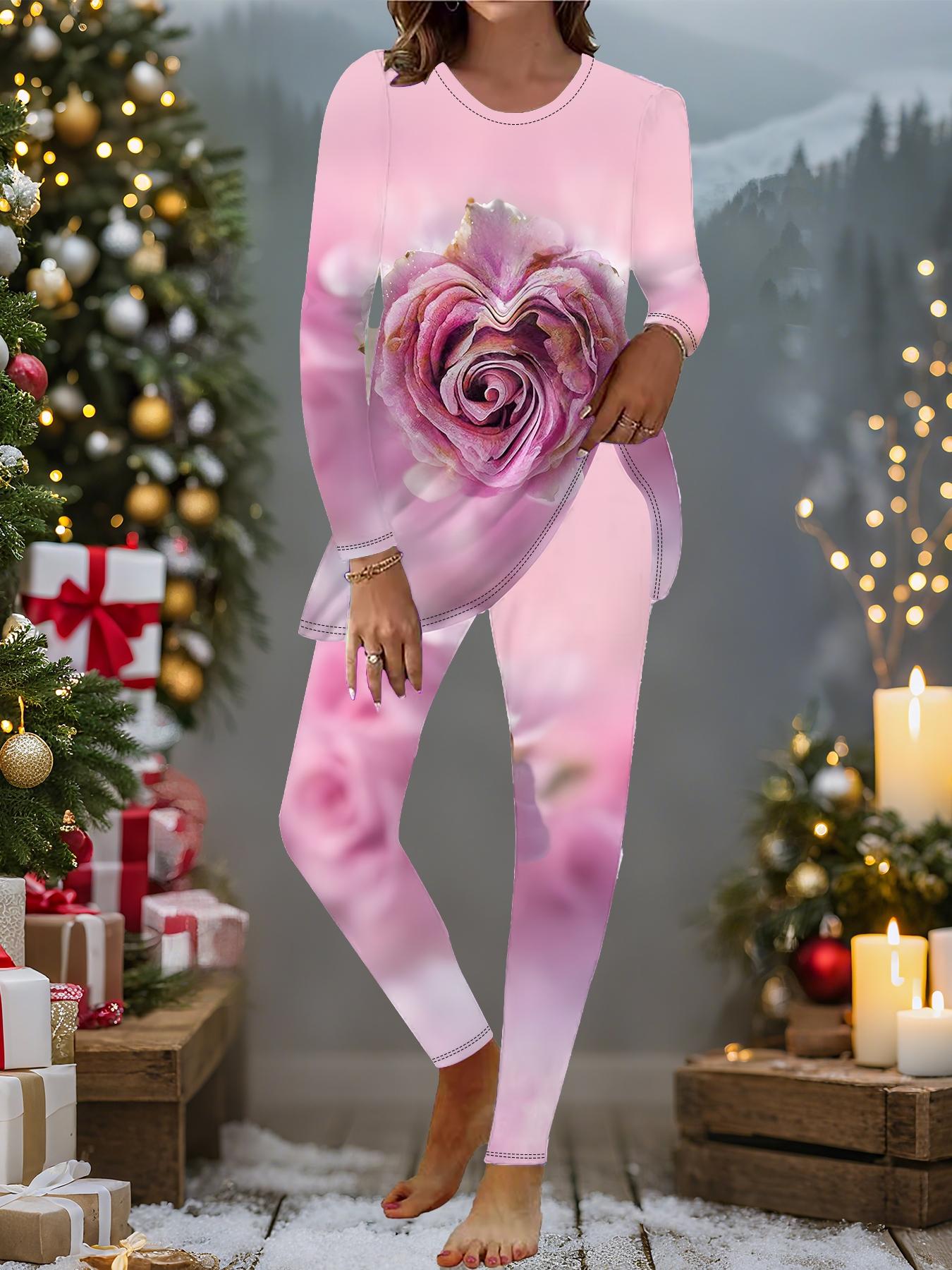 

Euro-American Fashion 3D Love Printed Women s Four-season Long-sleeved T-shirt + Long Pants Two-piece Set. Perfect Gift for New Year & Christmas 8XL рожевий