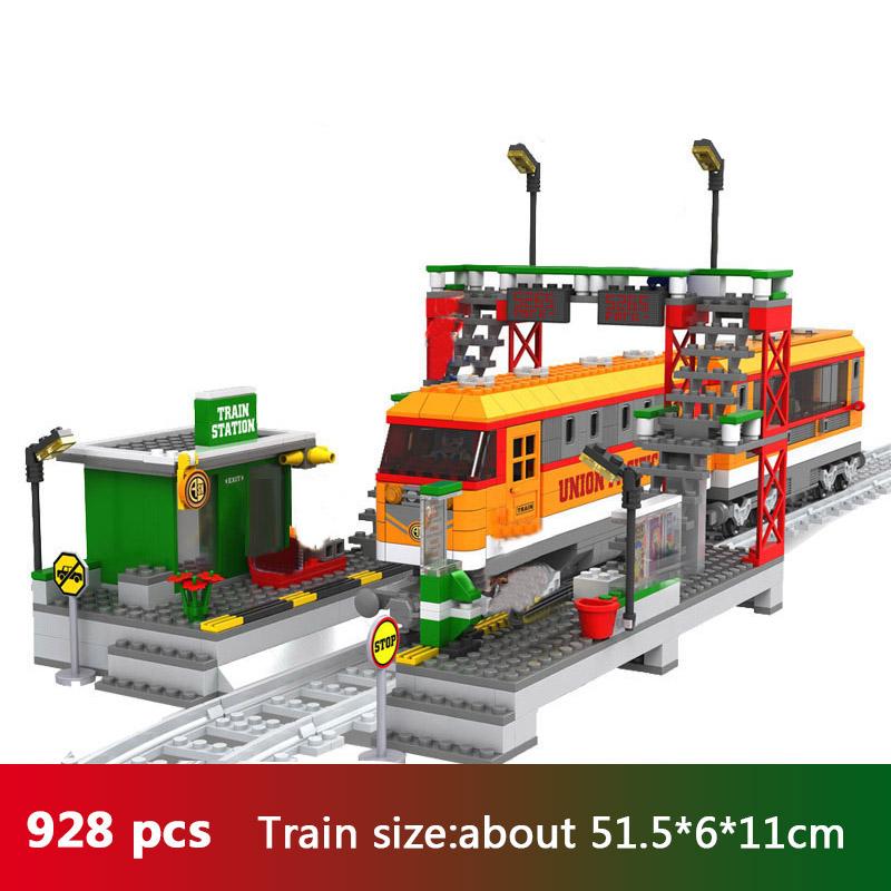 Ausini City Train Model Building Blocks Wagon Cargo Carriage Passenger Train Station Rail Tracks Locomotive Construction Toys