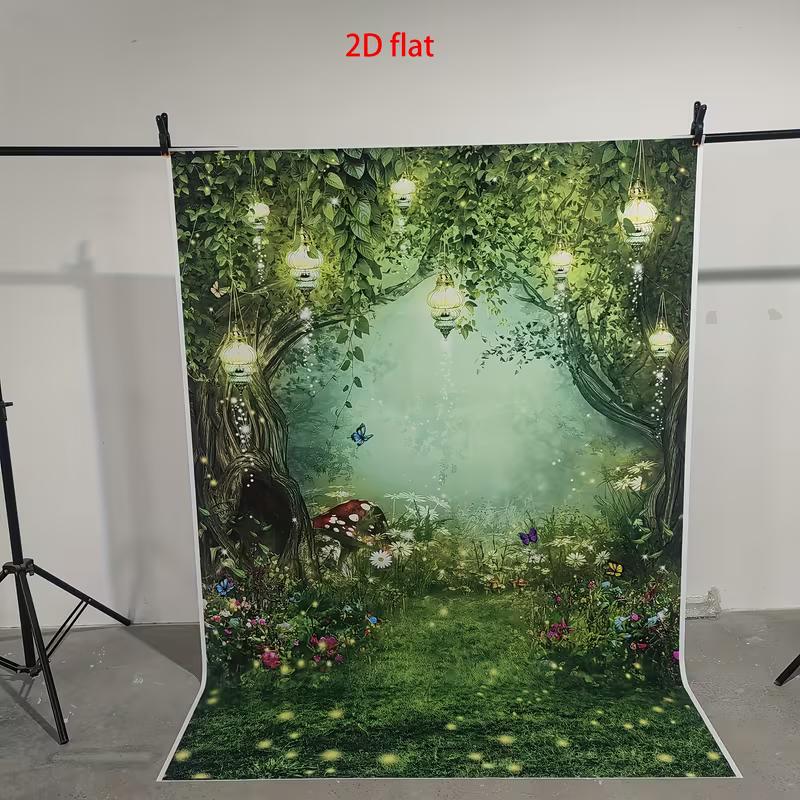 2D Fairy Forest Backdrop Lantern Mushroom Photo Studio Background