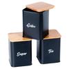 Black Metal Bamboo Bread Bin Kitchen Container for Bread