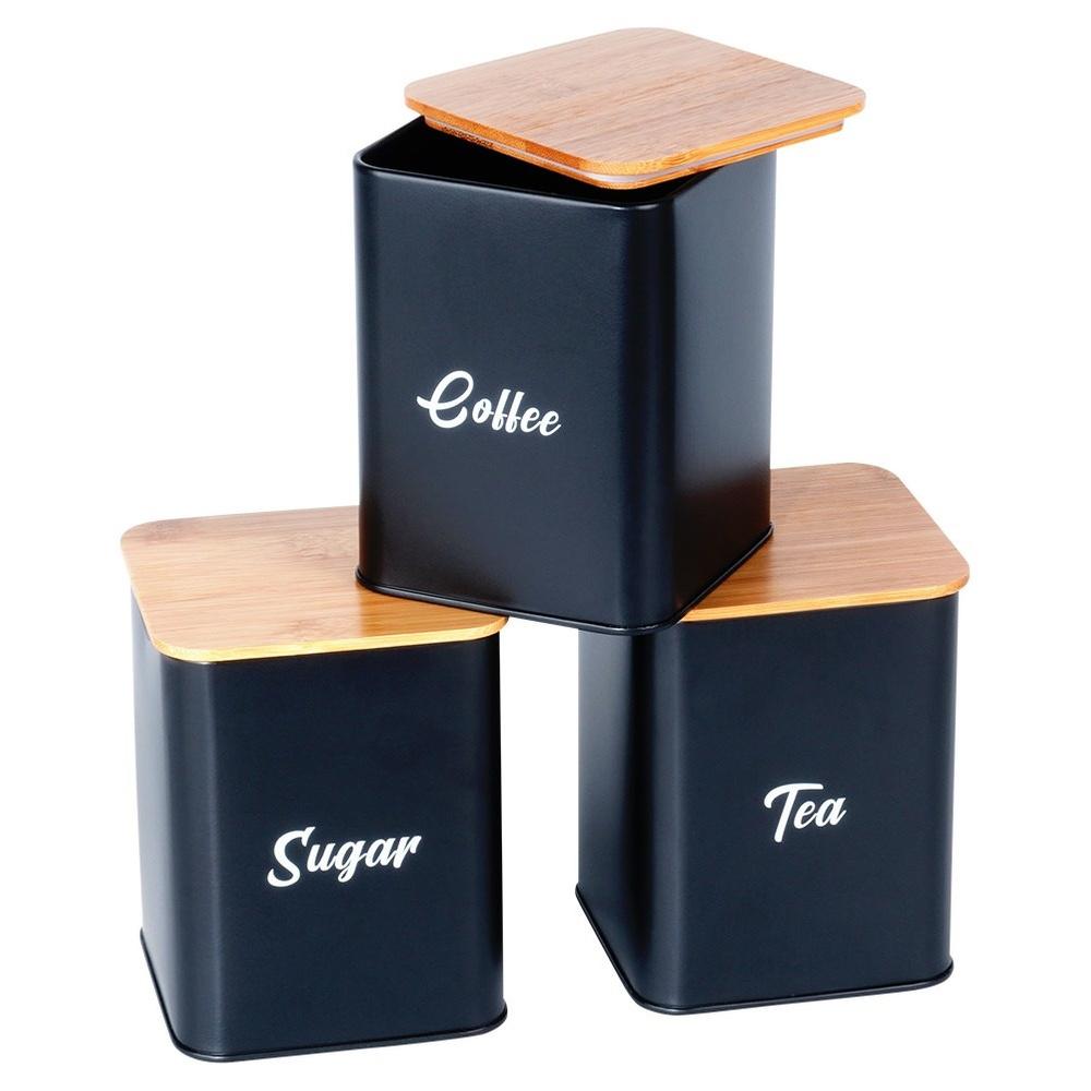 Black Metal Bamboo Bread Bin Kitchen Container for Bread