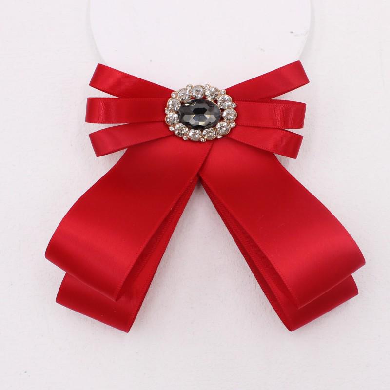 Men s Red Bow Tie with Black Decorative Flower Lapel Pin красный