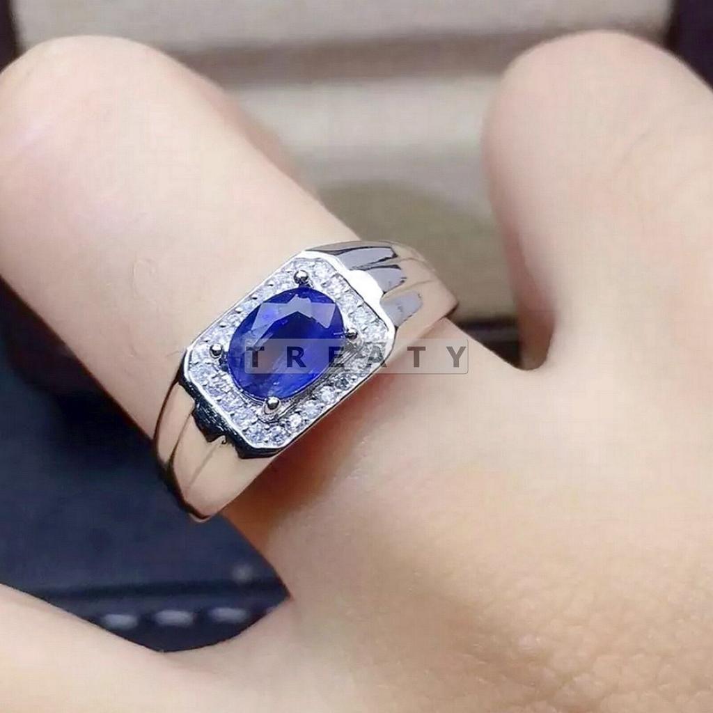 Blue Sapphire Oval Cut Gemstone With 925 Sterling Silver Ring For Men's #229 JL375725407322