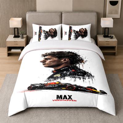 Juego de Ropa de Cama de 3 PiezasMax Verstappen Sábana Suave y Dos Fundas de Almohada Decoración para Dormitorio del Hogar