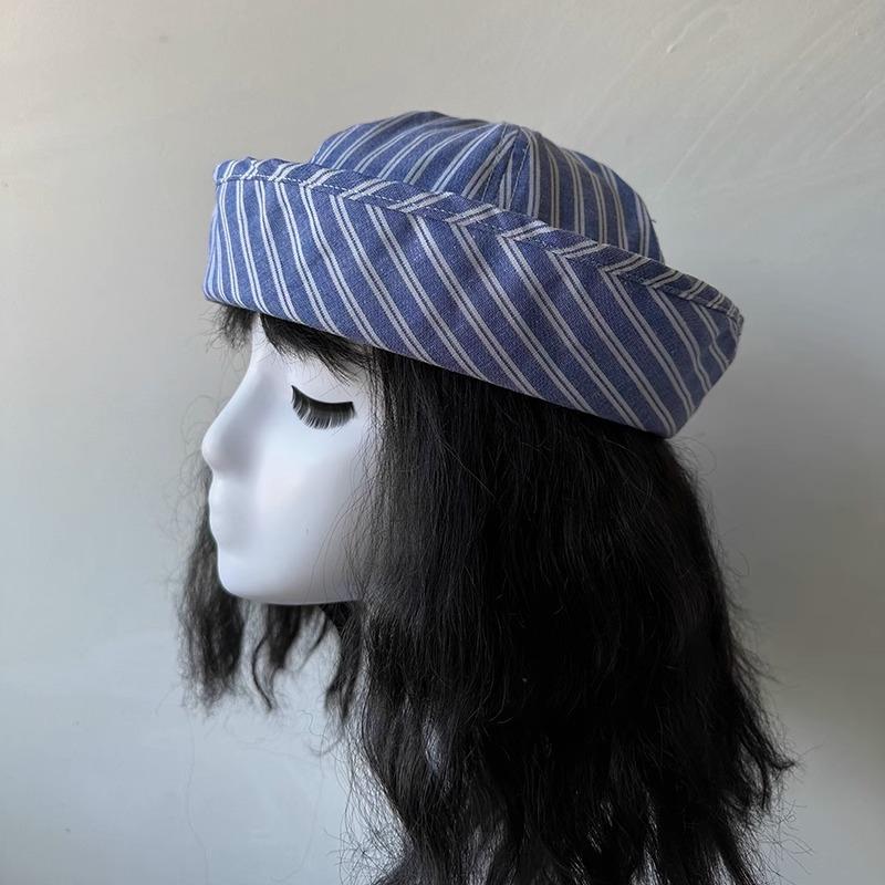 Japanese Striped Fisherman Hat Women Flipped Brim Boater Cap Korean Style Spring Autumn Sun Hat Cute Outdoors